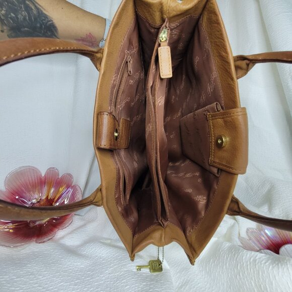 Fossil Brown Leather Handcrafted Briefcase Document Bag Workbag Tote Carryall - Picture 4 of 4